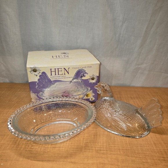 Hen Crystal Candy Dish Clear Chicken 5" Transparent No Damage with Box Farm - Picture 8 of 9